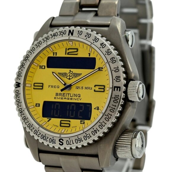 Breitling 43mm Men's Emergency Rare Yellow Dial Titanium Watch- Ref: E56121.1! - Picture 4 of 11
